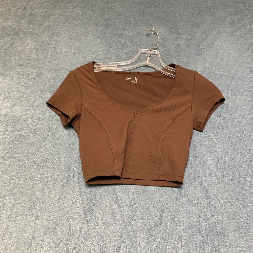 Offline By Aerie Cropped Top Womens XS Brown V Neck Cap Sleeve Pullover Summer